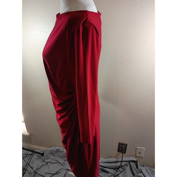 Lauren Ralph Lauren Dress Red Side Ruching Sz 14 Classic Festive - Picture 3 of 7